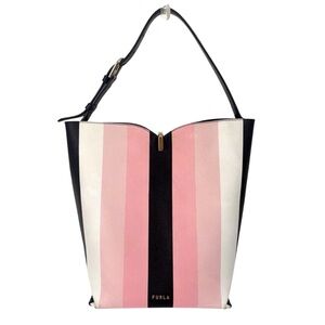 “FURLA” Leather Striped Ribbon Bucket Bag